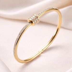 Gold Crystal Bangle Bracelet – Stainless Steel, Waterproof & Tarnish Free